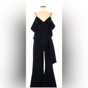 Christian Siriano Cold Shoulder Jumpsuit in Navy Blue